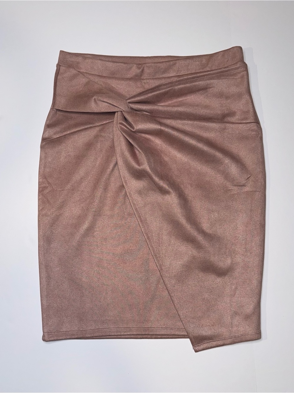 iris Knot-Front Faux Suede A-Line Pencil Skirt in Dusty Rose